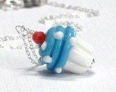 Cupcake Necklace, Blue Cupcake Pendant Diabetes Awareness JDRF Donations Doc Treat