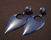 BIG Vintage Navy Blue Teardrop Door Knocker Dangle Pierced Earrings