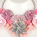 Bridal Statement Necklace Blush Pink with Handmade Satin Flowers and Aurora Borealis Repurposed Brooch - Passion for Pink