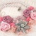 Bridal Statement Necklace Blush Pink with Handmade Satin Flowers and Aurora Borealis Repurposed Brooch - Passion for Pink