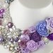Bridal Statement Necklace in purple and lilac with Vintage Repurposed Brooches and Handmade Satin Flowers