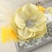 Bridal Clutch- Party Clutch in Silver, White and Yellow with Satin Flowers, Pearls, Brooches and Feathers
