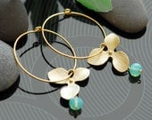 Bridesmaids gifts, Gold hoop earrings, Gold filled earrings, Orchid earrings, mint earrings, Bridesmaids jewelry, dangle earrings, aqua