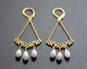 White Chandelier earrings - White coral earrings - White and gold earrings - Ocean inspired jewelry - unique bridal jewelry