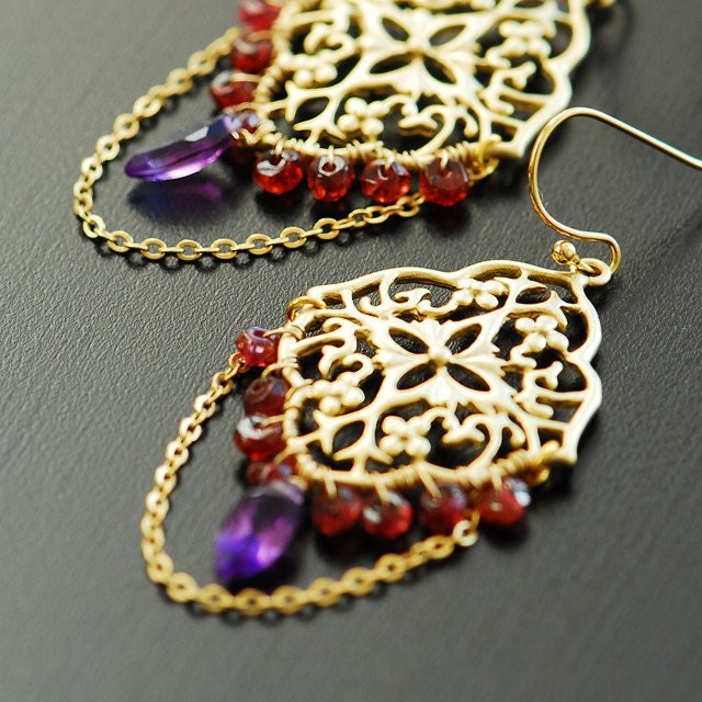 Garnet earrings, January birthstone earrings, Garnet birthstone, January gemstone jewelry, Garnet birth stone, Purple Amethyst