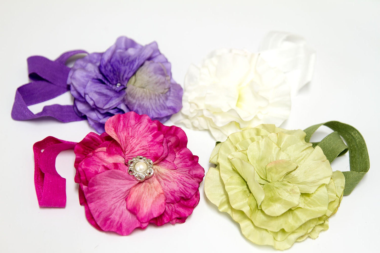 SALE Stacked Sweet Pea Blossoms Flower Headband, CHOOSE Purple, Hot Pink, Green, or Cream