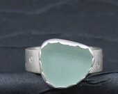 beach glass and diamonds sterling silver pinky ring size 4.75