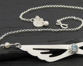 sterling silver and blue zircon frosted wings necklace