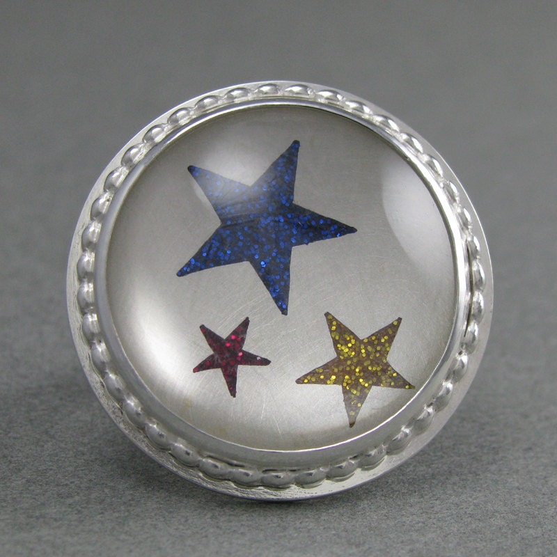 glitter stars sterling silver statement ring size 7.5