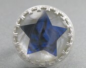 blue and white pearloid star sterling silver ring size 8.5
