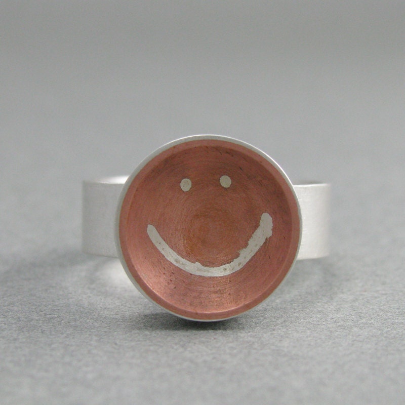 sterling silver and copper happy face ring size 9.75