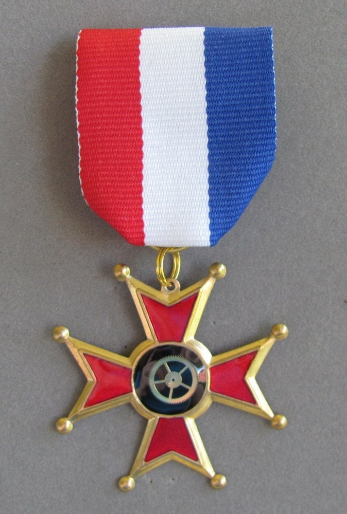 Red white and blue Steampunk Medal