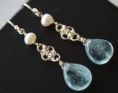 Blue Aquamarine Drop Earrings - Sterling Silver
