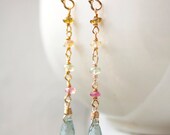 Moss Aquamarine and Rainbow Tourmaline Earrings - March Birthdays, March Birthstone Aquamarine