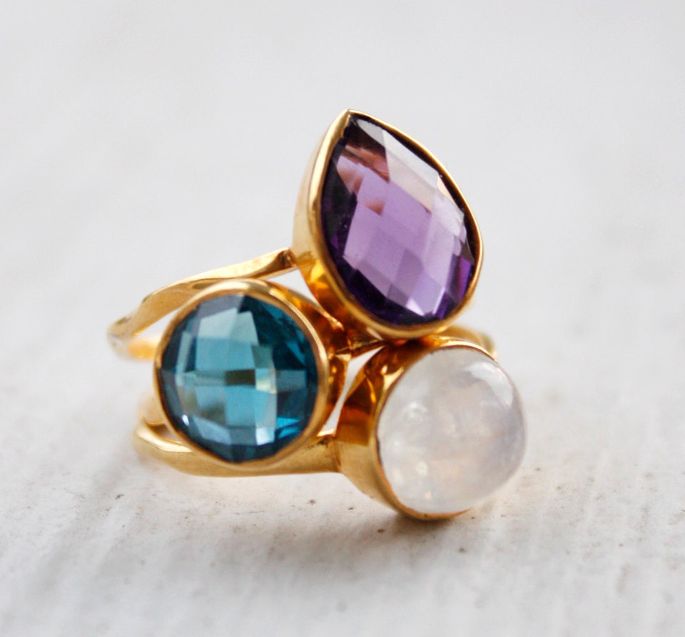 Gemstone Stacking Rings - Set of Rings - You choose 3 - Gold & Silver Rings