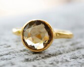 Citrine Ring - Round Shape - Gold Plated Ring