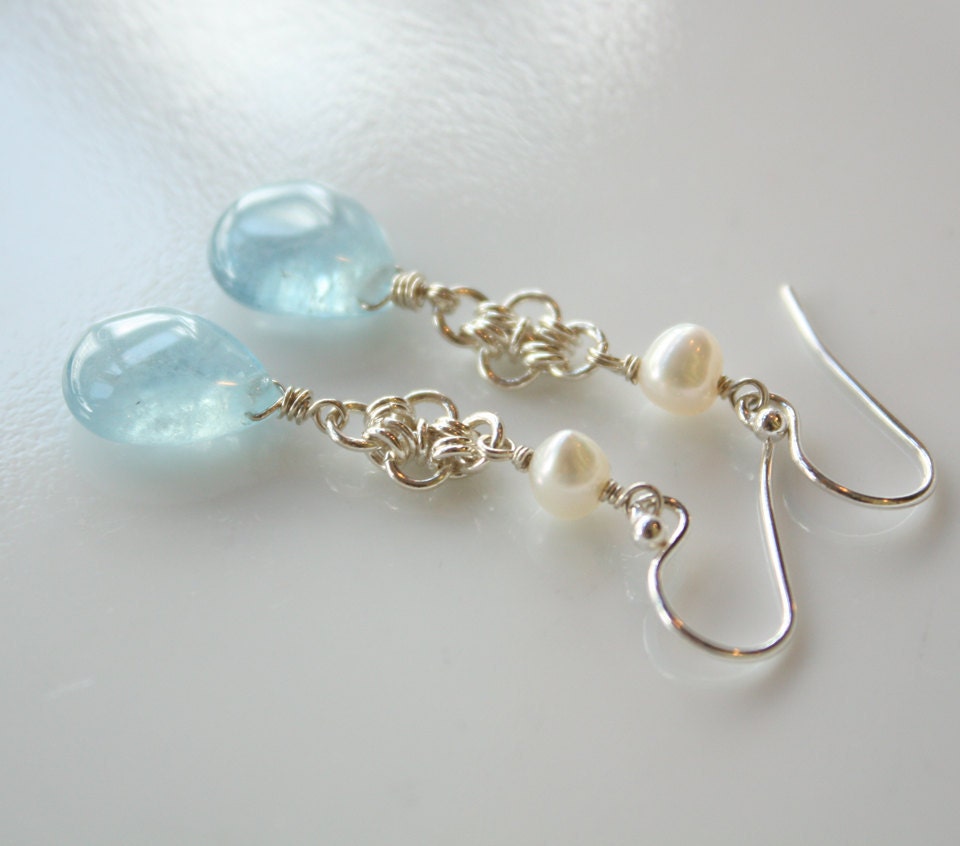 Memorial Day SALE Blue Aquamarine Drop Earrings - Sterling Silver
