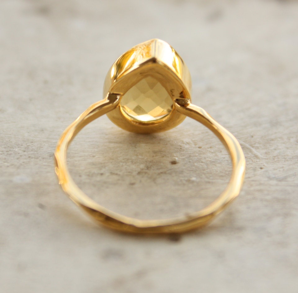 SALE 15 OFF Gold Citrine Ring - Gemstone Ring - Stacking Ring, November Birthstone Ring, Teardrop