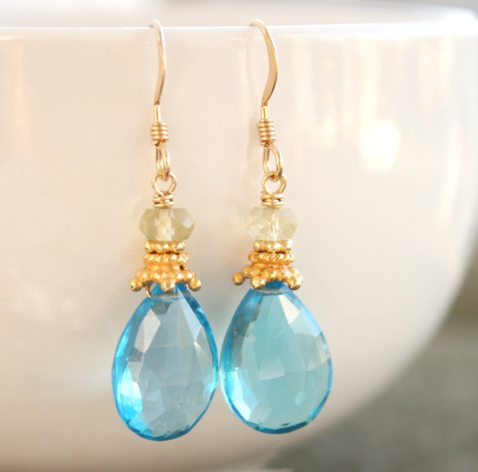 Juicy Blue Topaz Earrings - December Birthday - December Birthstone, Winter Blues, 14KT Gold Fill