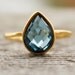 Gold Blue Topaz Ring - Gemstone Ring - London Blue, December Birthstone Ring, Teardrop