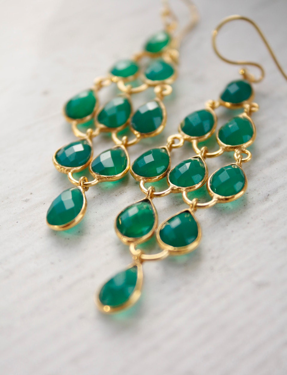 Green Onyx Chandelier Earrings - Emerald Green - Glamorous Hollywood
