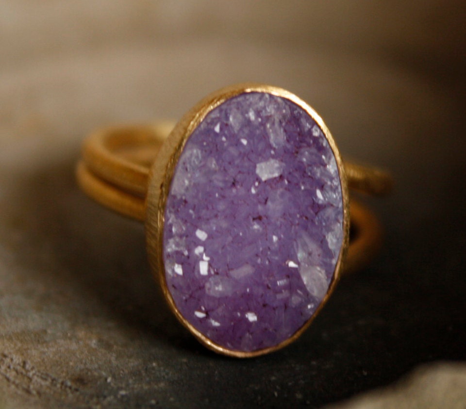 Mauve Purple Druzy Ring - Purple Geode Ring - Adjustable Ring