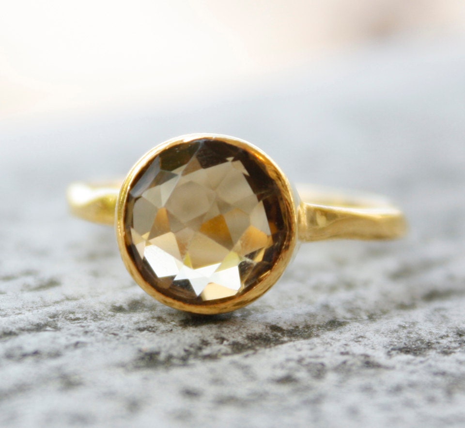 Citrine Ring - Round Shape - Gold Plated Ring