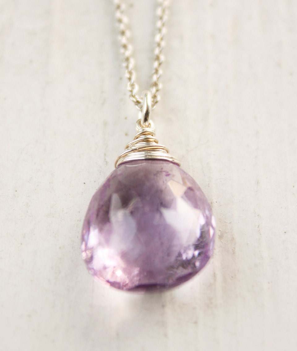 SALE - Silver Purple Amethyst Necklace - Sterling - Simple Bridesmaids Necklace - MARKED DOWN