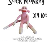 DIY kit - classic red heel sock Monkey in PINK Make your own handmade gift