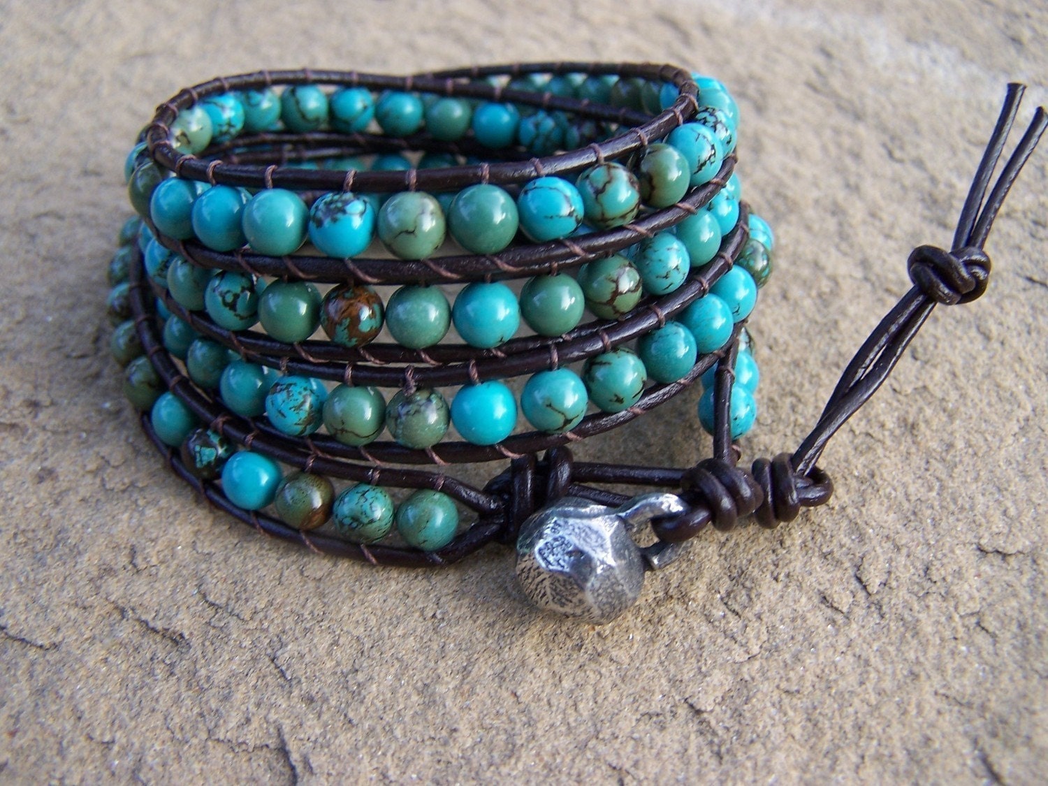Cabo Turquoise Beaded Leather Wrap Bracelet