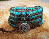 Celtic Knot Turquoise Beaded Leather Wrap Bracelet