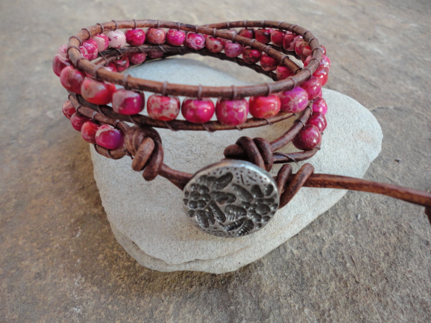 Camilla Red Jasper Beaded Leather Wrap Bracelet