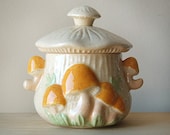 Vintage 1960s Goldenrod Magic Mushroom Ceramic Sugar Bowl.