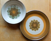 Vintage Set of Flower Power Fall Colors Down-to-Earth 1970s Plate and Bowl.