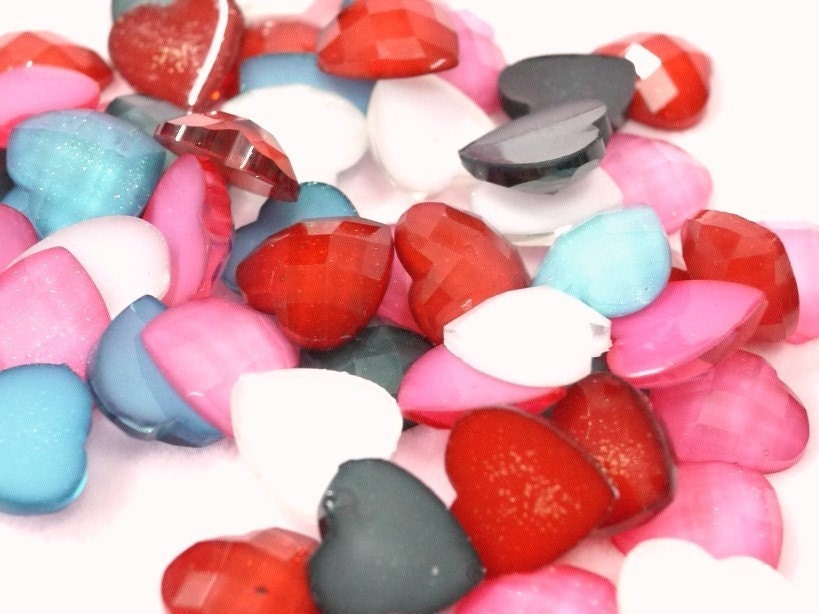 15 pcs. Colorful Crystal Heart Cabochon - 12 mm