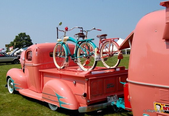 Vintage Truck and Camper Note Card, Pink, Betty Boop, Bicycles, Summertime