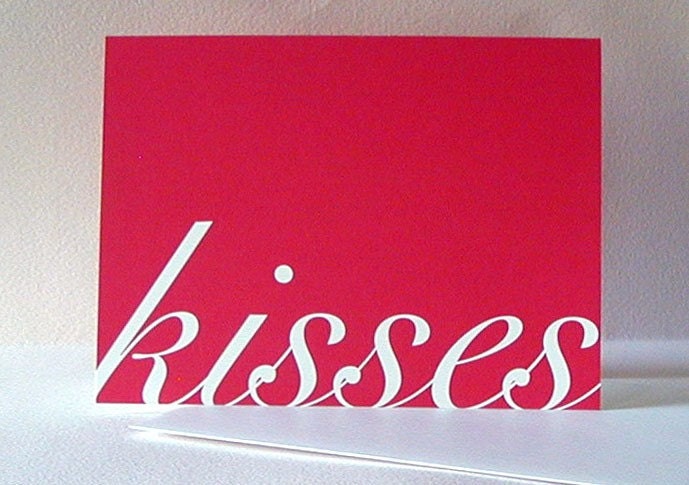 Kisses Greeting Card - Valentine Love Folded Note - I Love You Card - Happy Anniversary Notecard