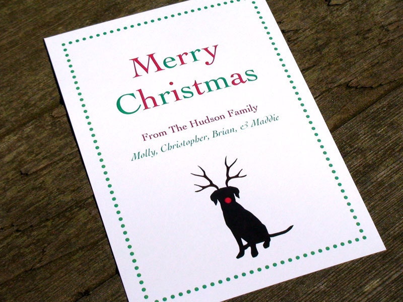 Merry Christmas Personalized Black Lab Cards - Flat Holiday Greeting Cards - Modern Christmas Stationery - Set of 10