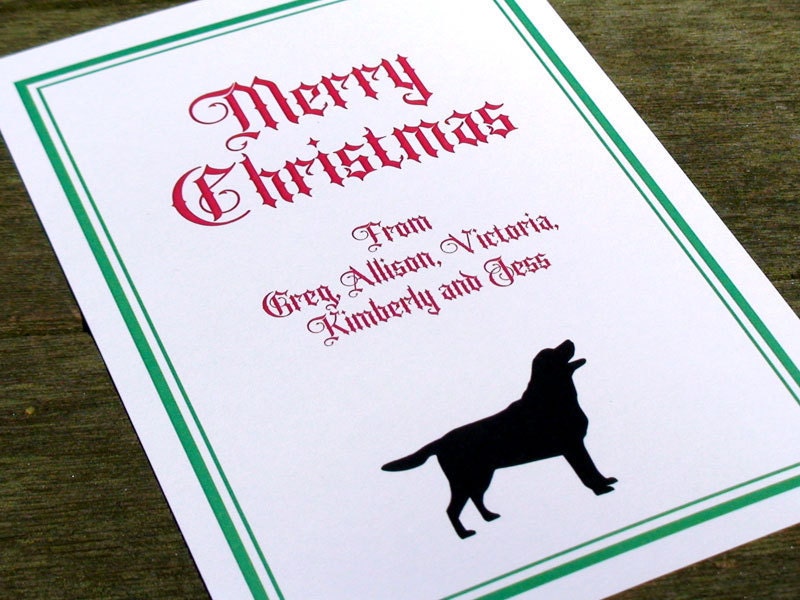 Retro Merry Christmas Personalized Black Lab Cards - Flat Holiday Greeting Cards - Vintage Christmas Stationery - Set of 10