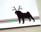 Holiday Cards - Christmas Stationery Personalized - Rudolph Red Nosed Reindeer Dog . Pug Silhouette . Notecards