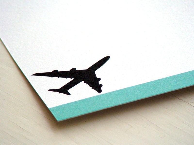 Airplane Personalized Stationery - Thank You Notes - Blue and White Notecards - Flat Cards - Set of 10