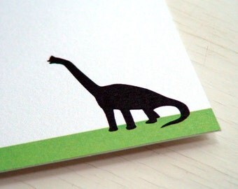 Brontosaurus Personalized Stationery - Apatosaurus Dinosaur Note Cards - Thank You Notes . Green and White Flat Cards . Set of 10