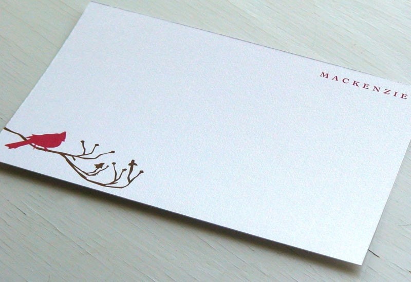 Red Cardinal Personalized Stationery - Thank You Notes - Bird Notecards - Flat Cards - Set of 10