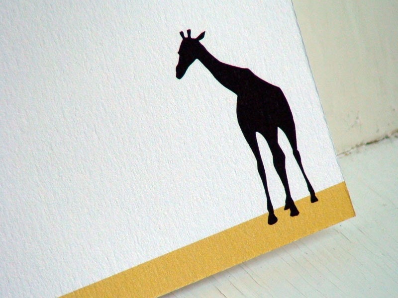 Giraffe Personalized Stationery - Note Cards - Mustard Yellow and White Notecards . Flat Notes . Safari Animals . Set of 10