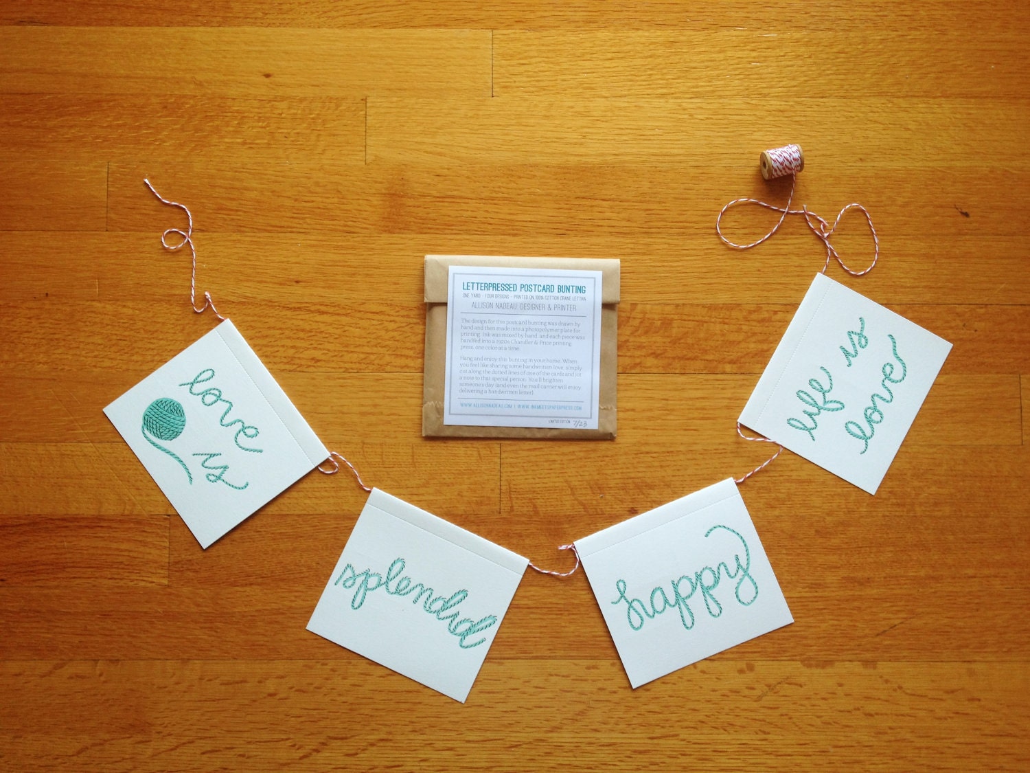 Letterpress Postcard Bunting - Set of Four