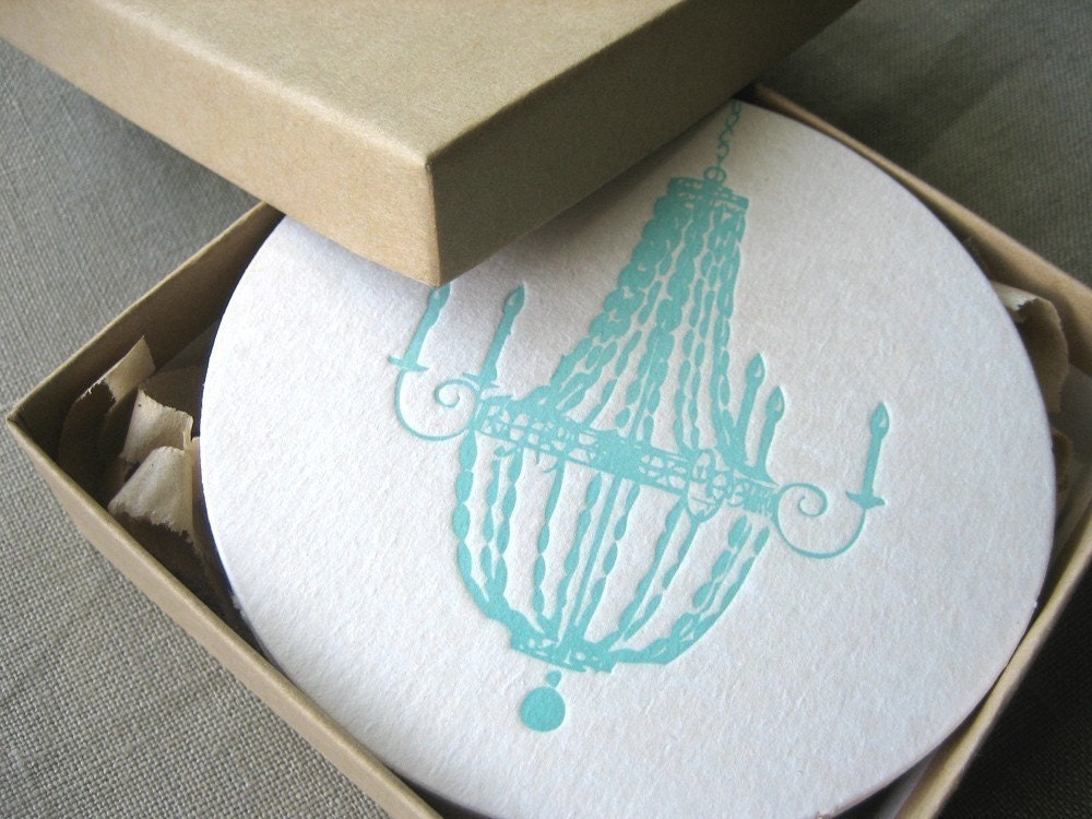 Letterpress Coasters - Turquoise Chandeliers - Set of 8