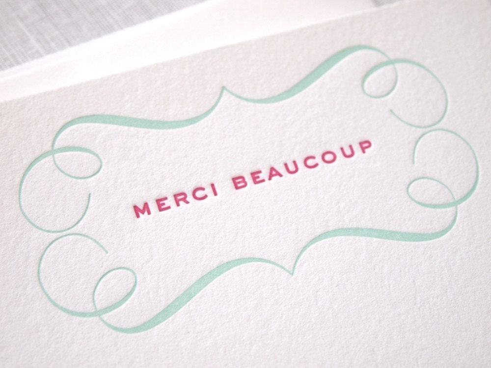 Merci Beaucoup Letterpress Stationery - Set of 6 Flat Notes