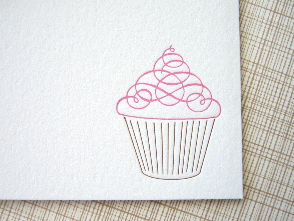Cupcake Letterpress Stationery - Set of 6 Flat Notes