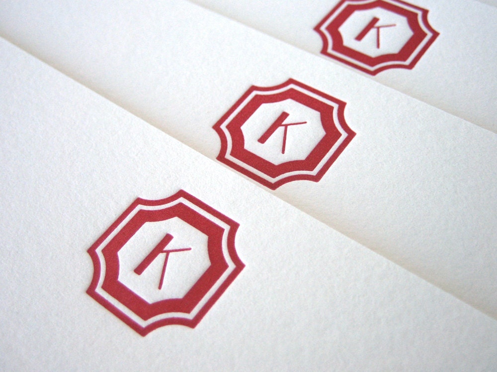 Custom Letterpress Stationery - Regency Initial flat notes -  Set of 15