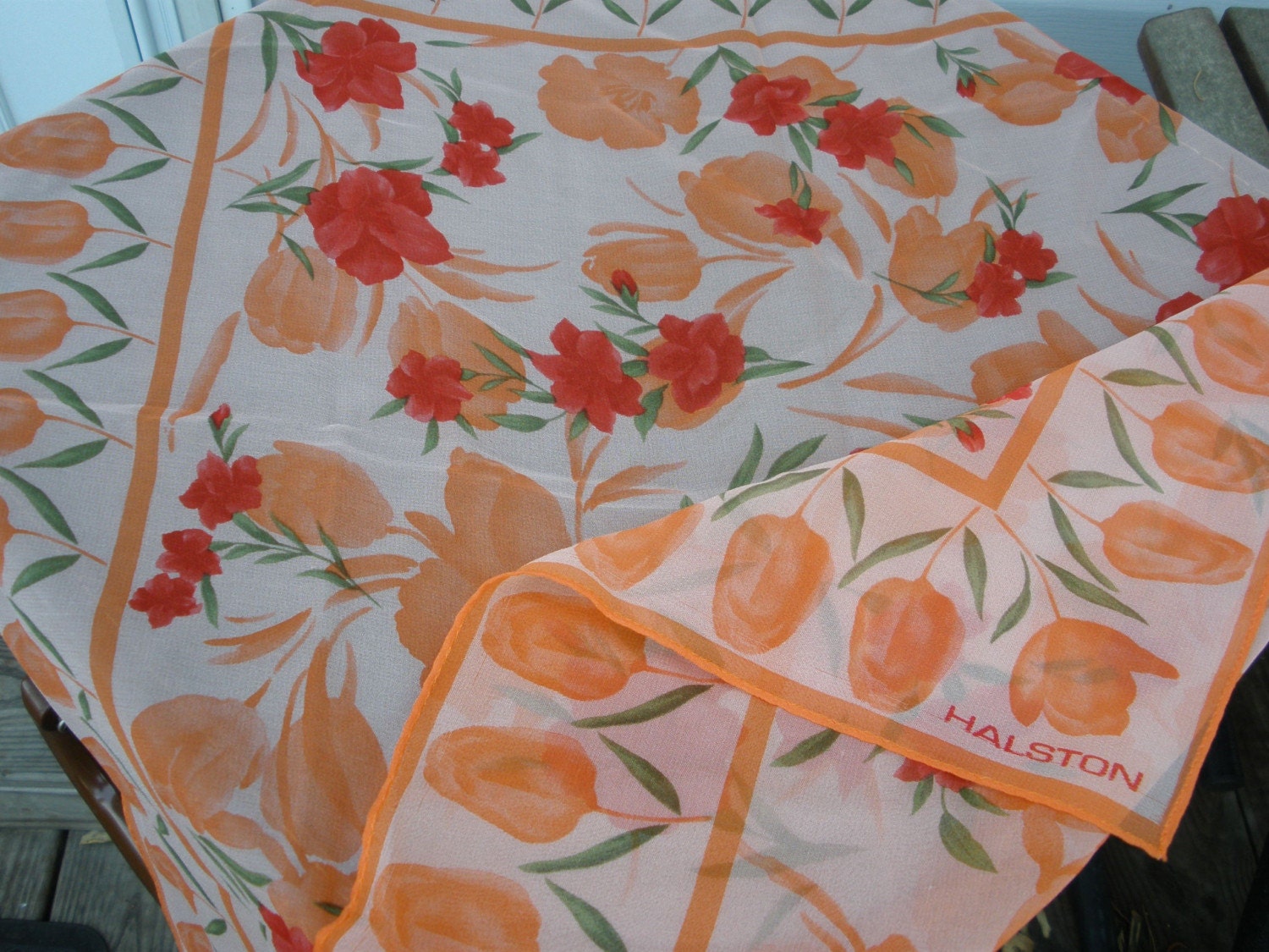 Vintage Orange, Red and Green Scarf by Halston